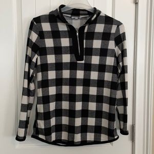 White Birch 1/4 zip b/w Buffalo plaid pullover